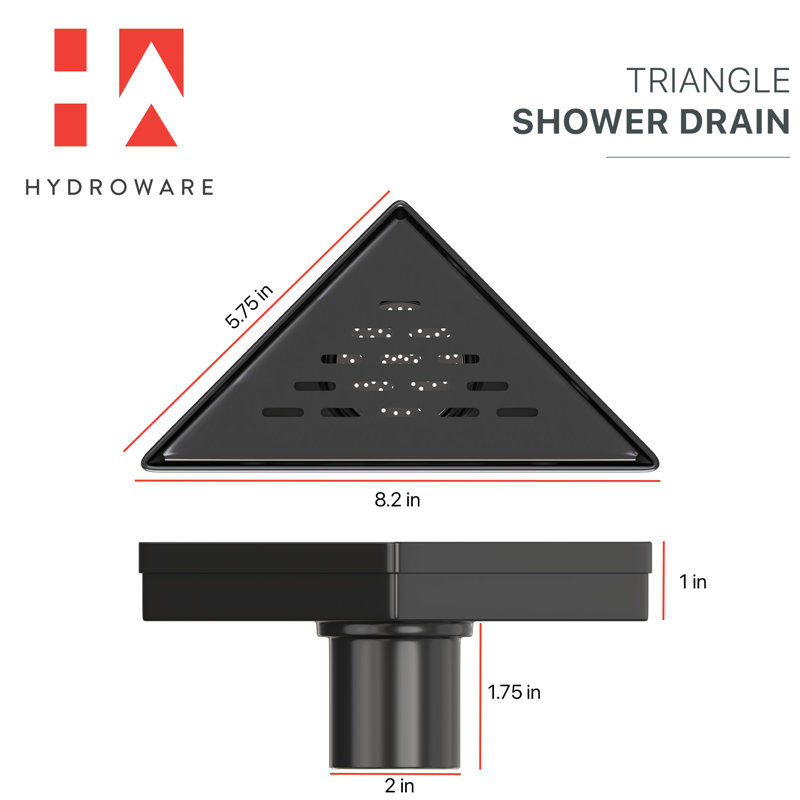 Drain de douche en coin 8 po avec crépine et crochet de levage - Drain en acier inoxydable moderne pour douches de salle de bain