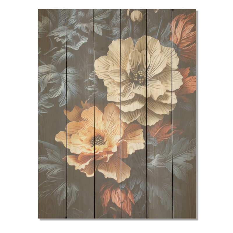 Art floral sur bois de pin noir, H 20 po x l 10 po