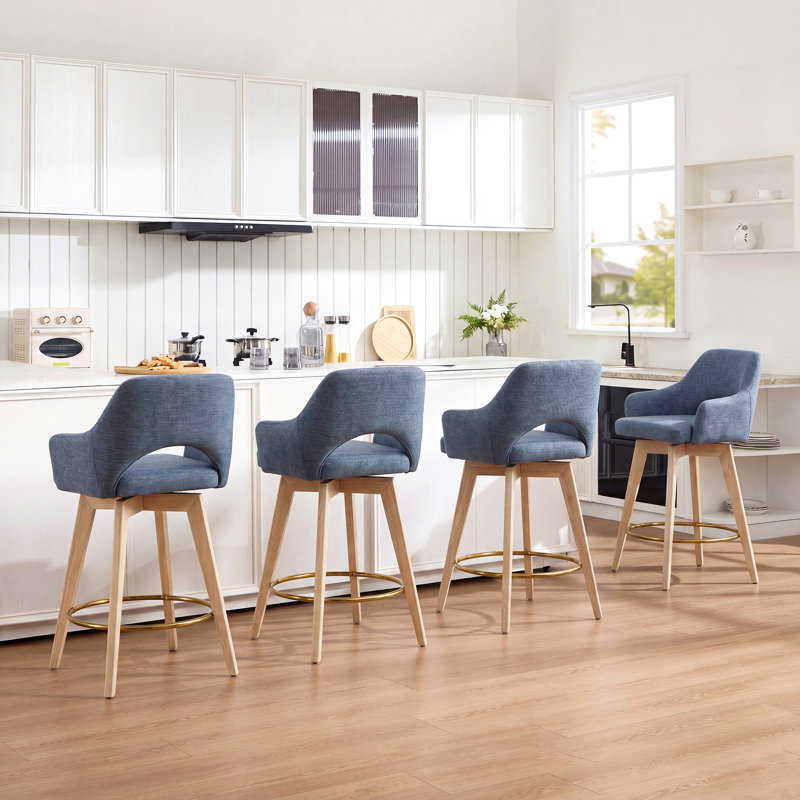 Tabouret de comptoir pivotant en H 26,8 "avec dossier en bois massif Ashwell, Bleu