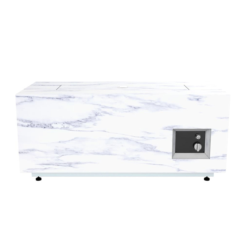 Foyer de table rectangulaire 42 po au propane gris avec couvercle, couvercle, pierre de lave, côté pour le rangement du réservoir, table d'extérieur attrayante de 42 po pour le patio, tirage rectangulaire gris