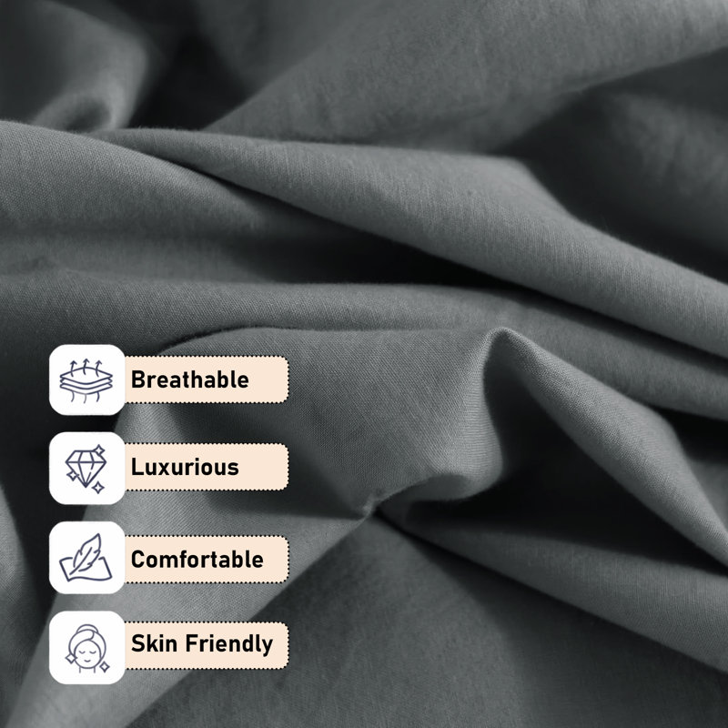 Ultra-Soft Microfiber Plain Duvet Cover Set with Matching Pillowcases - Everyday Bedding, Charcoal