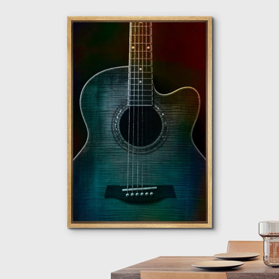 Music " Guitar Painterly On Black Beautiful Detail Of Acoustic Guitar Six String "