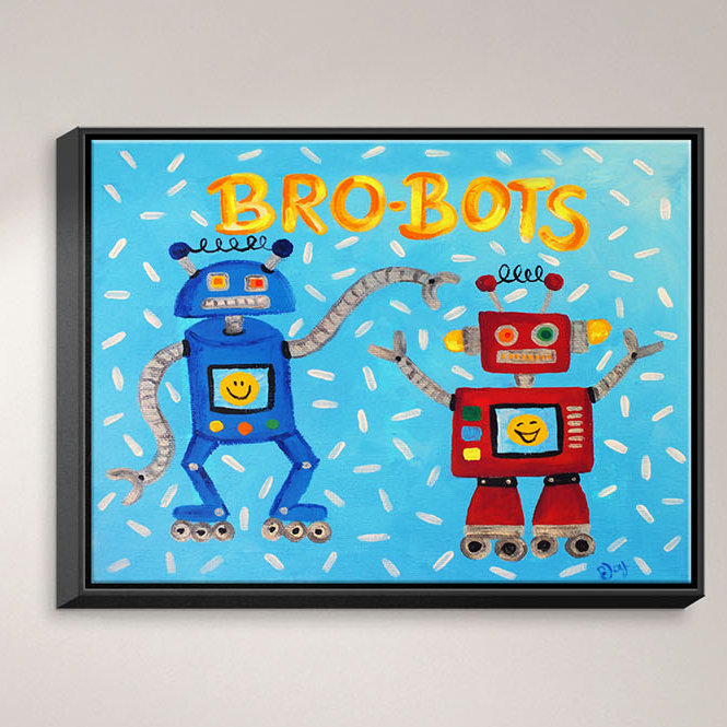 « brobots », reproduction de peinture à l’aquarelle, H 11 po x l 14 po x P 1,5 po, Toile tendue