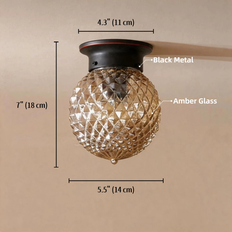 Faceted Amber Glass Globe Ceiling Fixture