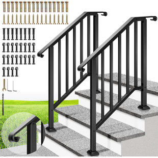 Wrought Iron Curved Ends and Safty Balusters Exterior Hand Rails (2-Pack)