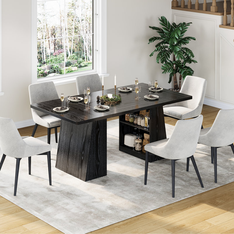 Table de salle à manger spacieuse et moderne - Table rectangulaire en bois de 71 po avec tablette de rangement à 2 niveaux, 4 à 8 places, conception peu encombrante pour la maison, le bureau ou la famille - Noir