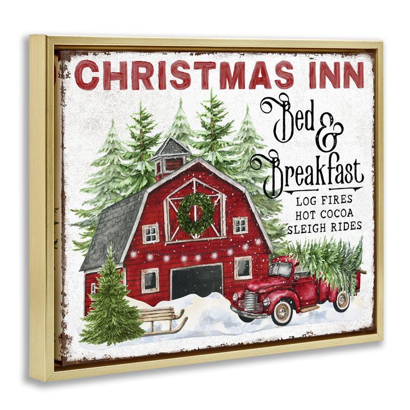 Art mural sur toile de Noël auberge par Creatif Belle, H 17 po x l 21 po, Cadre flottant métallique doré
