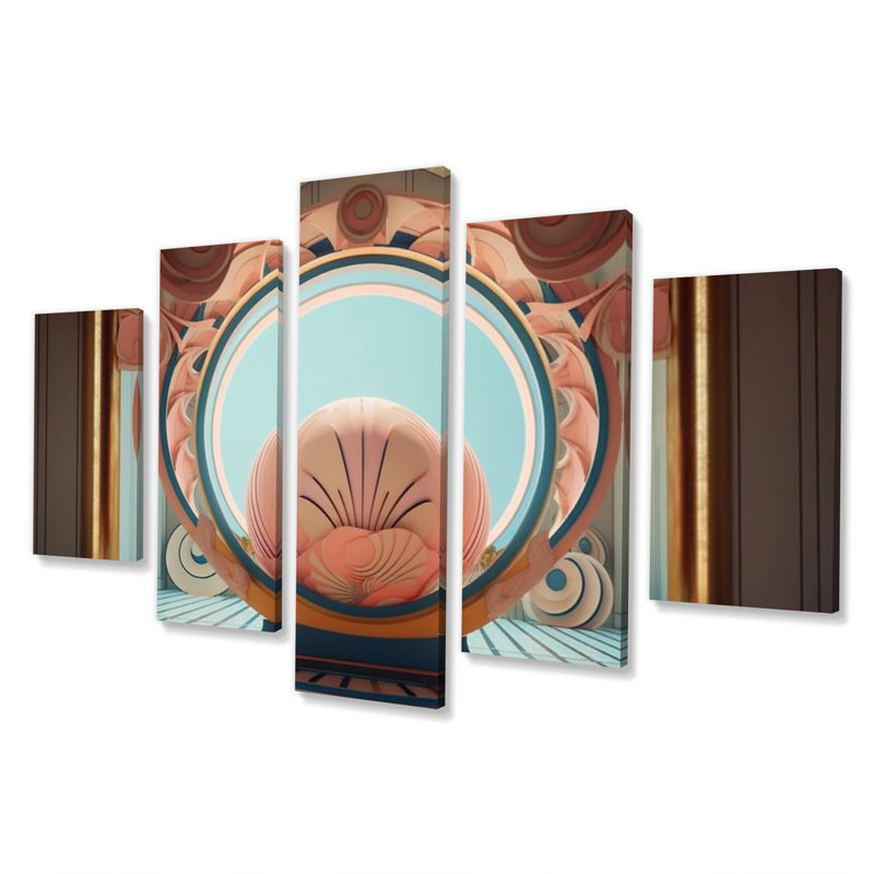 Graphic Bliss Retro Futuristic Architecture I - Abstract Landscape Wall Art Living Room - 5 Panels