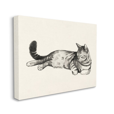 " Sleeping Striped Cat Minimal Relaxed Pet " by Grace Popp