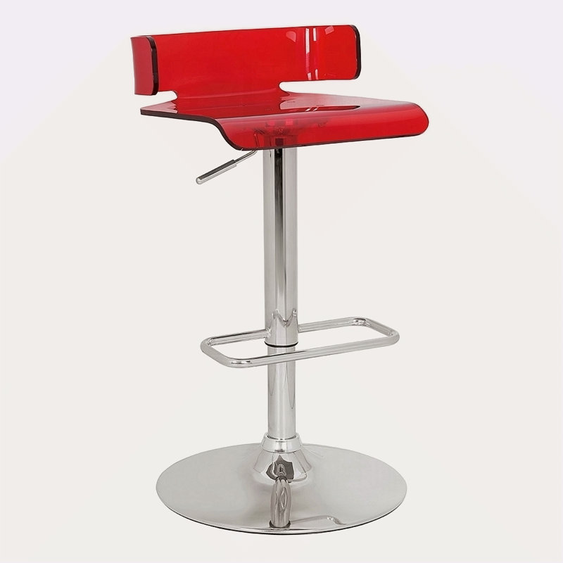 Tabouret de bar à hauteur réglable avec siège pivotant en acrylique rouge et chrome au design épuré et moderne 1 pièce, Rouge