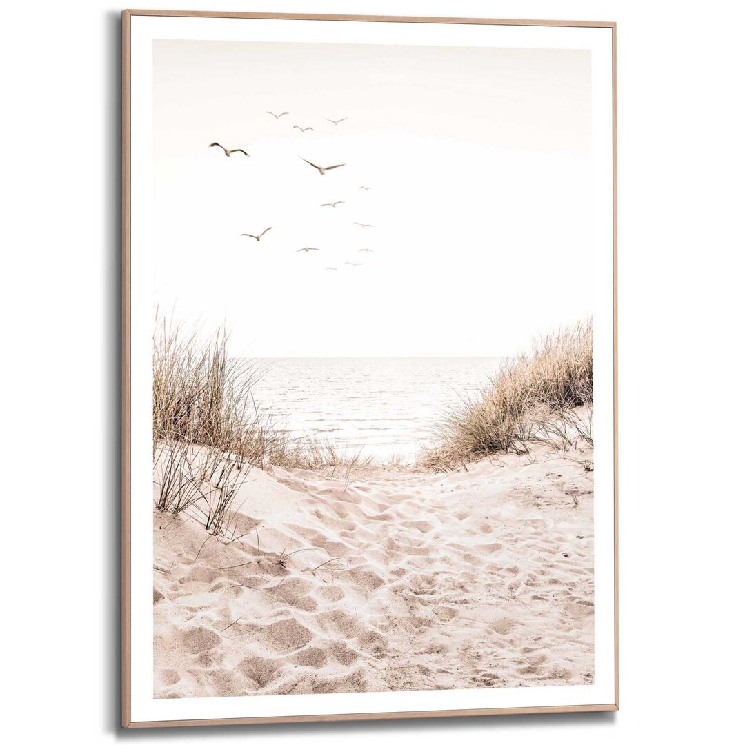 Gerahmtes Bild Slim Frame Dünen Strand - Gras - Fußspuren - Freiheit - Vögel