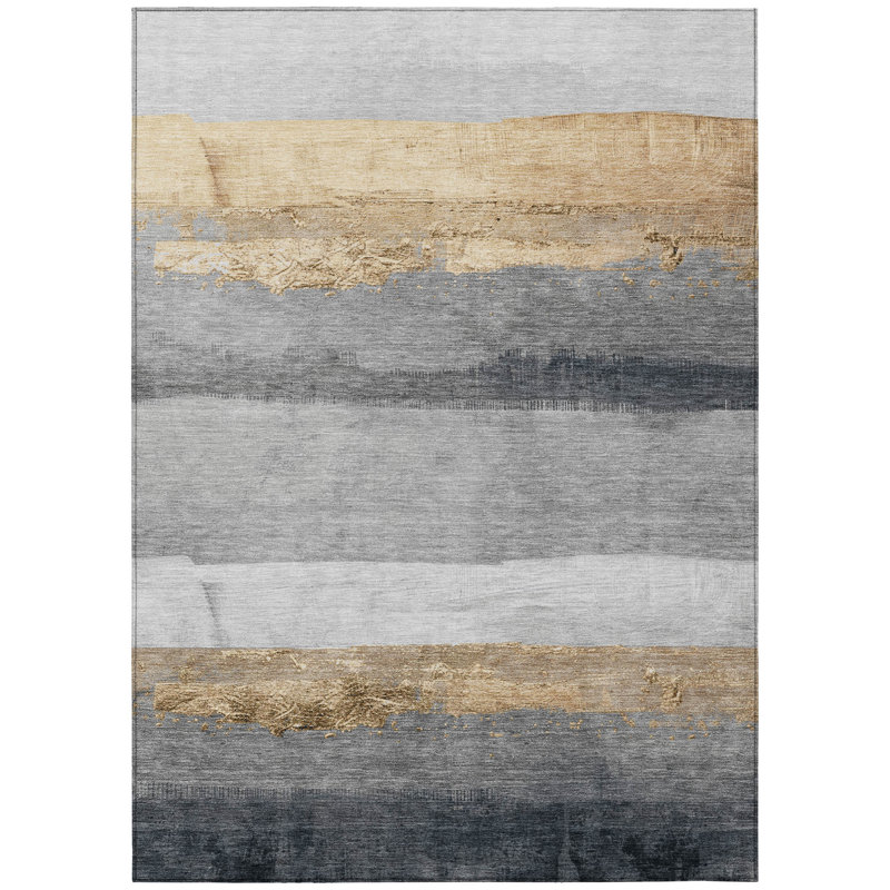 Machine Washable Indoor/Outdoor Xhevrie Gold Rug, Rectangle 8' x 10'