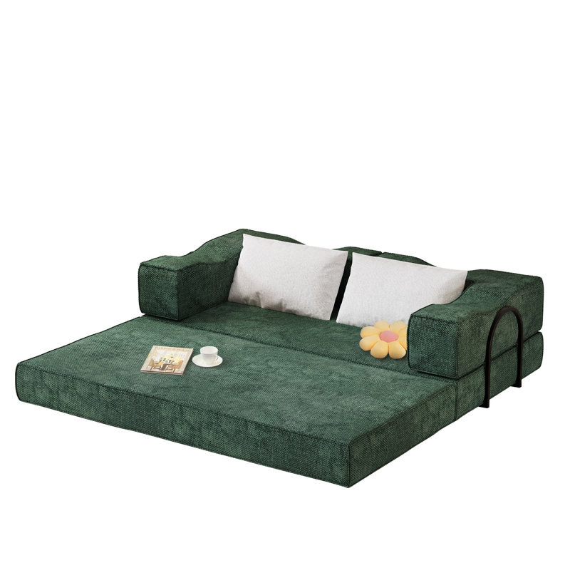 80" King Size Convertible Sleeper Sofa Bed With 2 Pillows, Corduroy Folding Mattress Couch, No Assembly Required , Floor Sofa Lounge Couch For Living Room Small Spaces