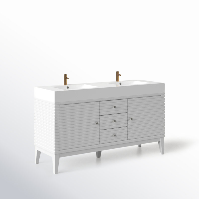 Meuble-lavabo double l 60 po Sarin, Blanc lustré, Blanc lustré