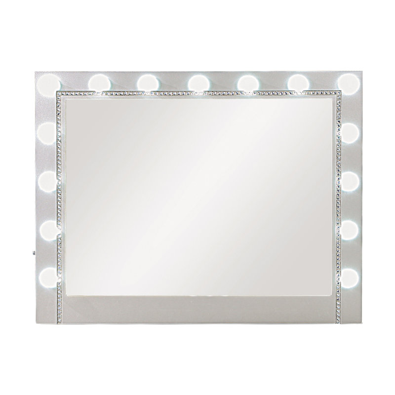 Rectangular Lighted Dresser Mirror in Metallic