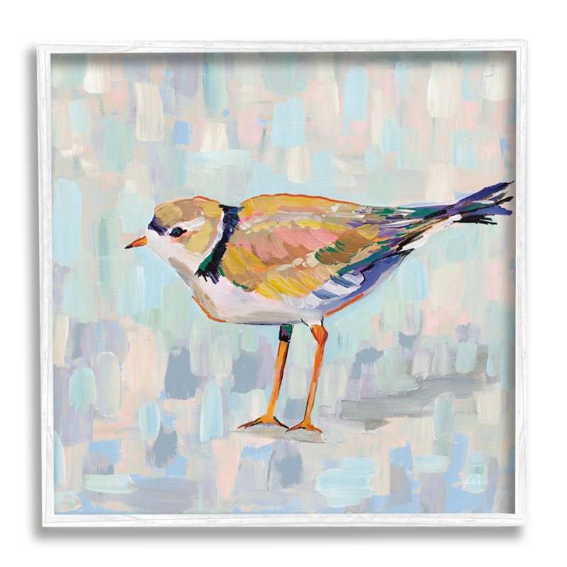 Pluvier côtier abstrait avec patchwork d'oiseaux par Jeanette Vertentes - Peinture sur bois, H 17 po x l 17 po x P 1,5 po