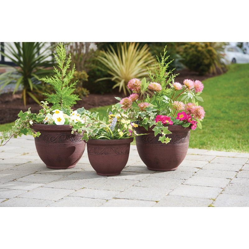 Set of 3 Tyisha Antique Style Plant Pots, Brown