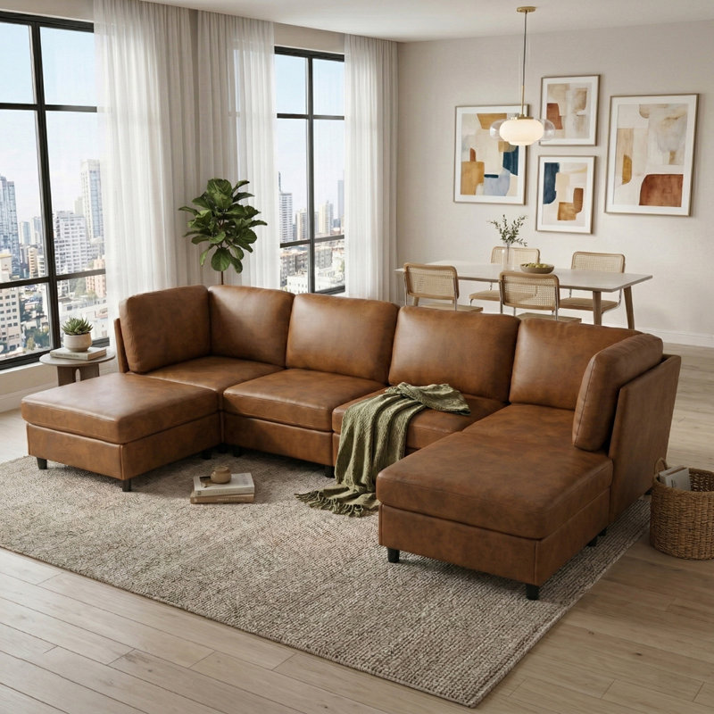 Canapé d'angle moderne et modulaire, Marron clair