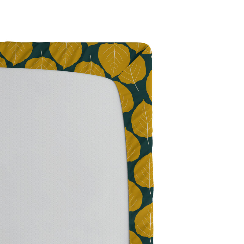 Ambesonne Nature Fitted Sheet Leaves Botanical Style Art, Mustard/Dark Teal Floral, Full Fitted Sheet
