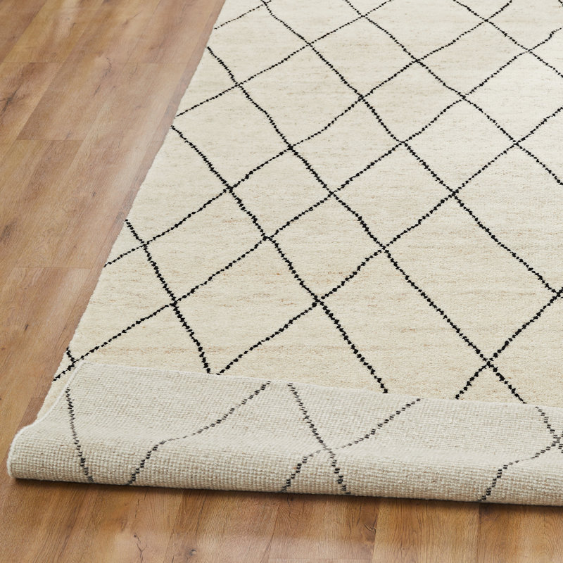 Urban Ridge Wool Hand Knotted Area Rug in Ivory Lattice, Rectangle 8' x 10'