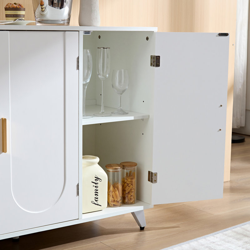 Sideboard Buffet cabinet with 3 doors and removable shelves, for living room, dining room, ivory white