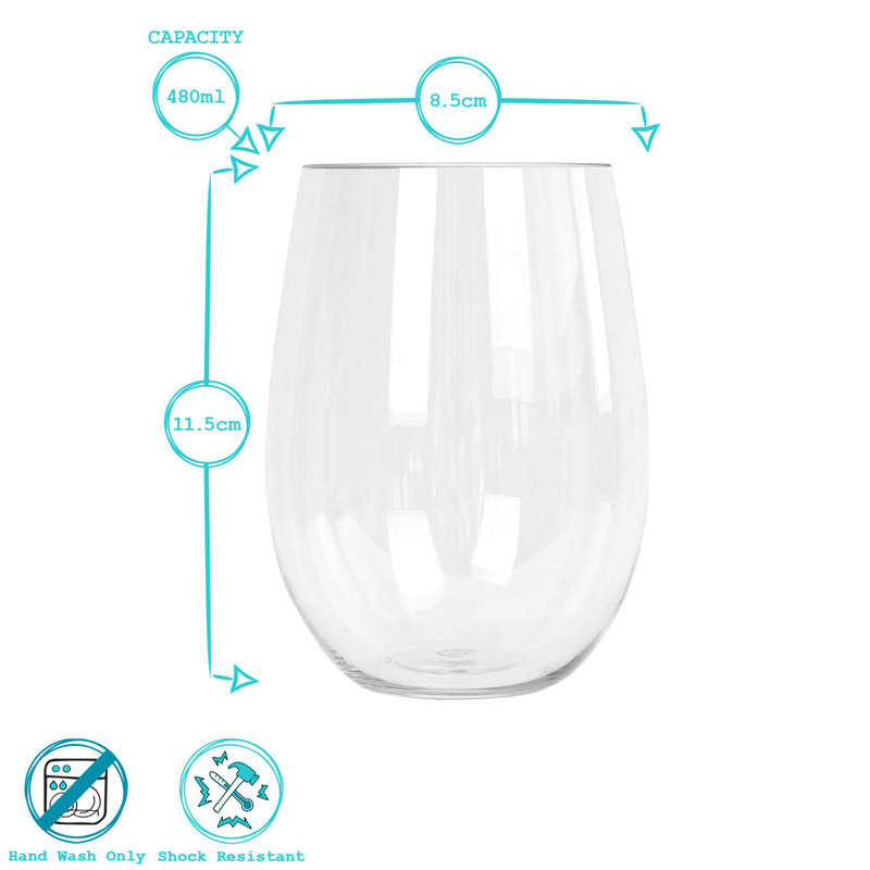 Argon Tableware Reusable Plastic Stemless Wine Glasses