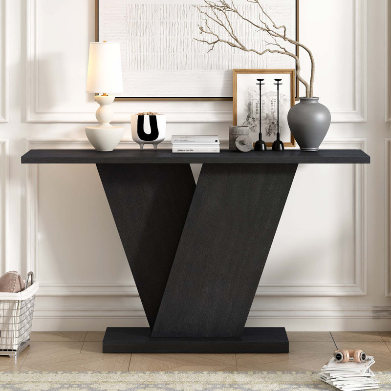 Console avec placage en bois naturel, Noir