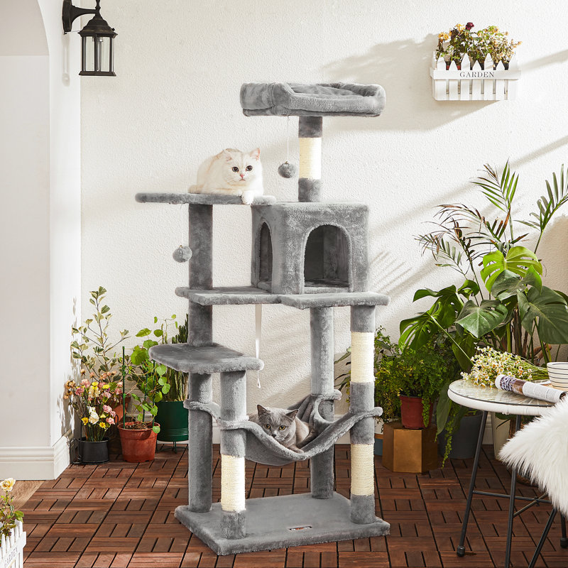 143cm H Cat Tree, Light Grey, 143cm H x 55cm W x 45cm D