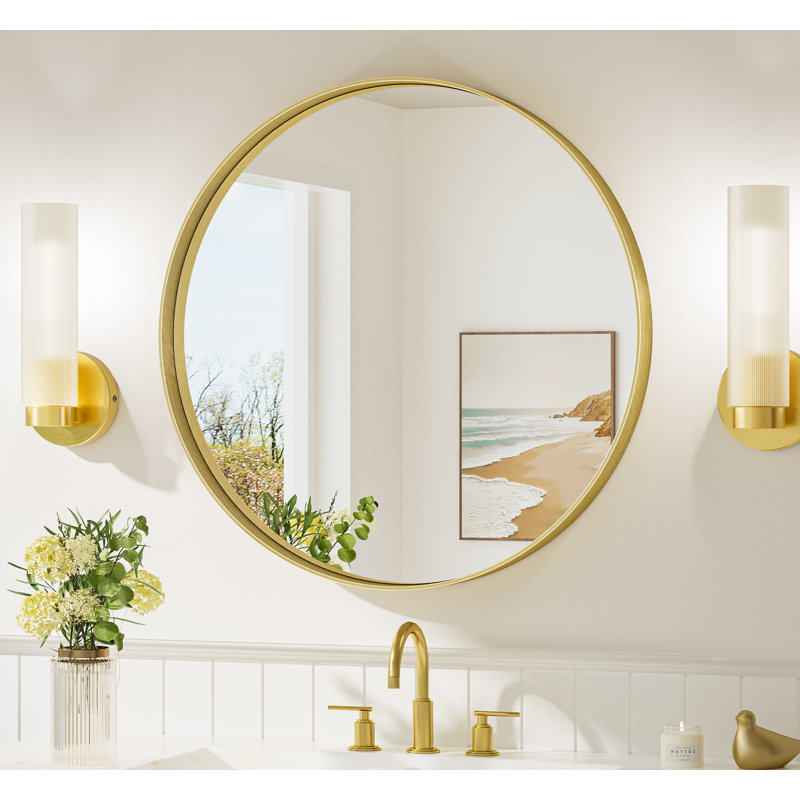 Valancia Round Bathroom Mirror with Aluminum Frame, Tempered Glass, Gold, 24" x 24"
