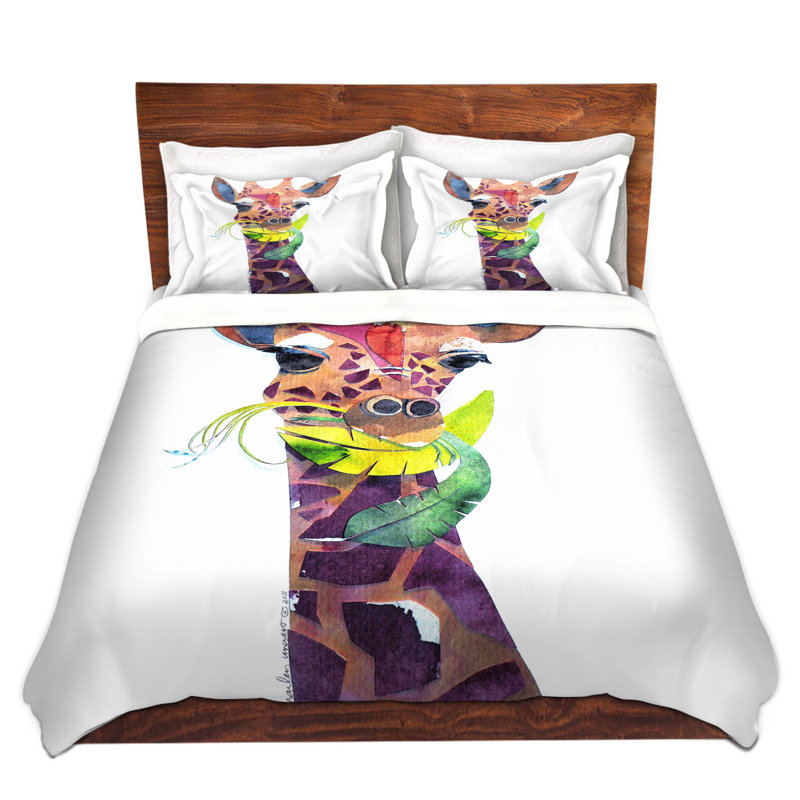 Ensemble de housse de couette giraffe, 1 housse + 2 taies très grand lit