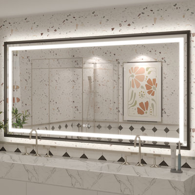 Molly Black Metal Framed LED Front Light and Backlit Anti-Fog Wall Bathroom/ Vanity Mirror