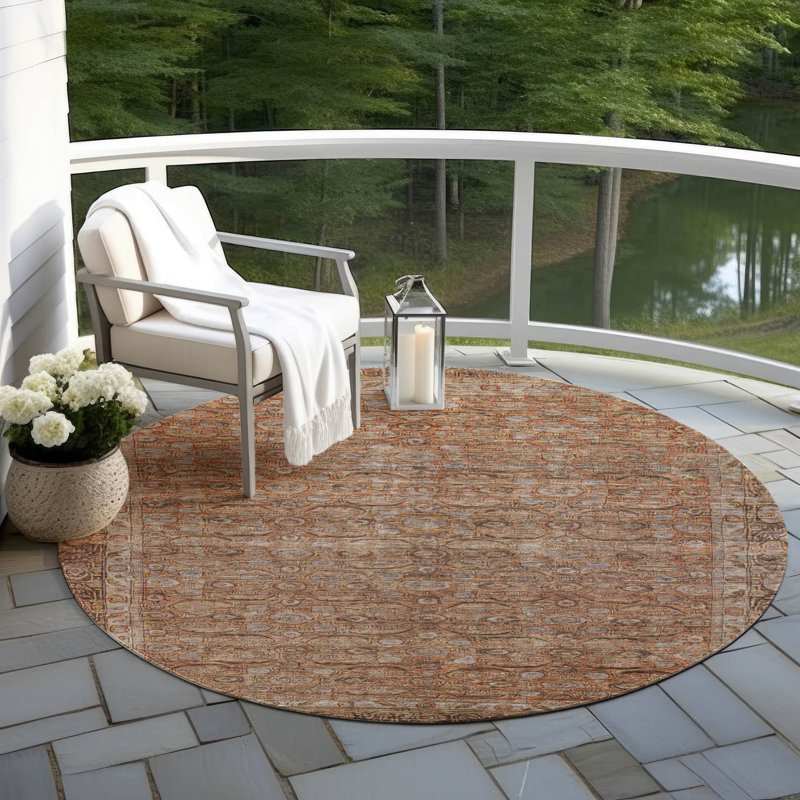 Copper Rectangular Washable Synthetic Indoor/Outdoor Rug