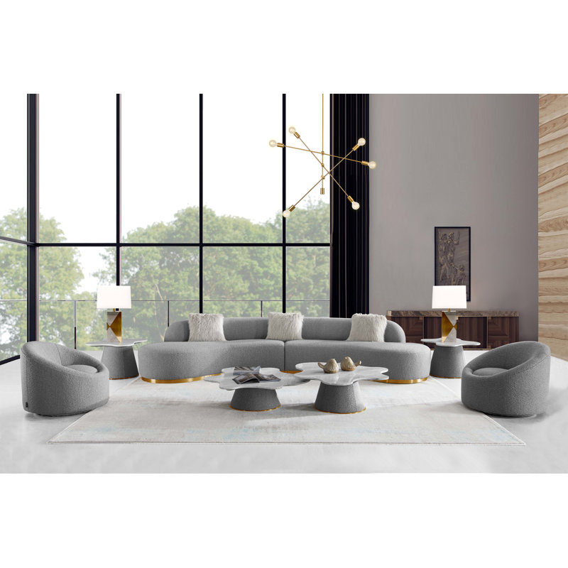 Simona 47'' Round Marble Top Coffee Table with Sleek Metal Base