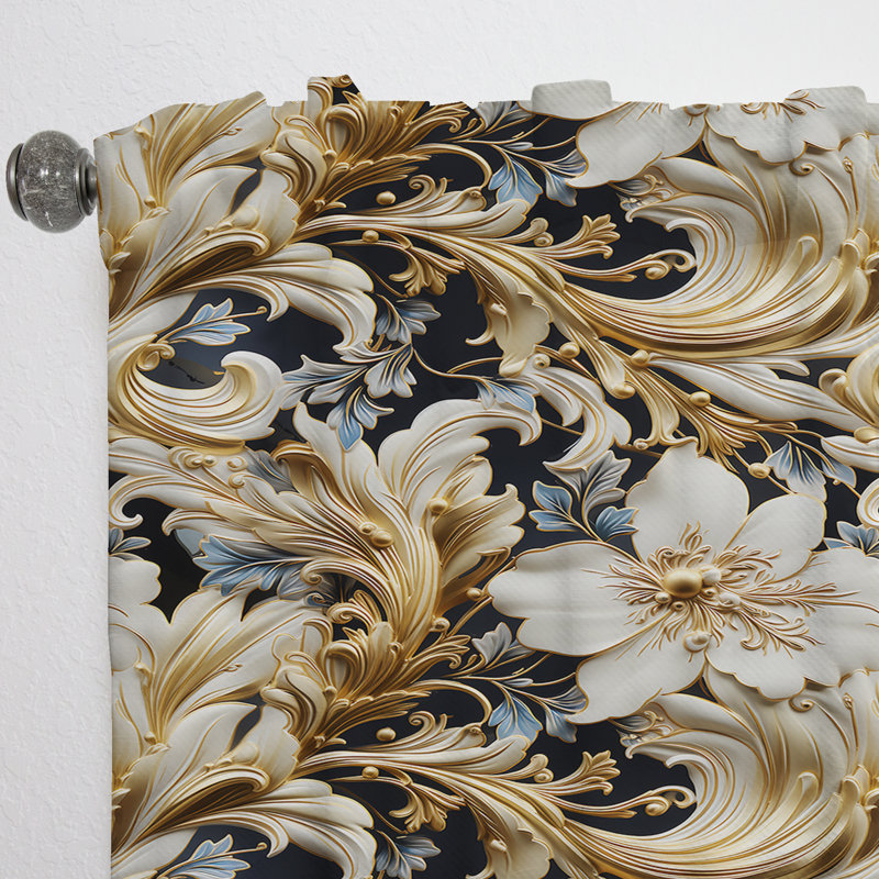 Royal Gold And White Floral Elegant Garden I - Glam Curtain - Velvet Room Darkening - 1 panel, 52" W x 108" L