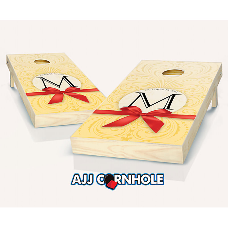 Ensemble de cornhole en bois massif 2 pi x 4 pi avec sacs de mariage, Rouge / jaune