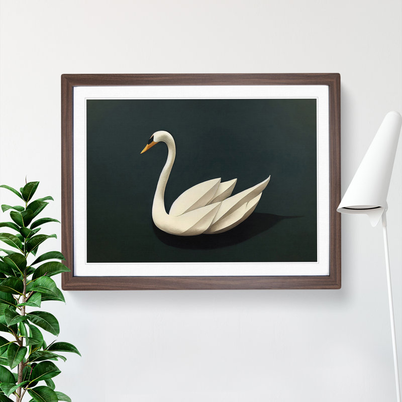 Intense Swan - Framed Print, 25cm H x 34cm W x 2cm D, Walnut