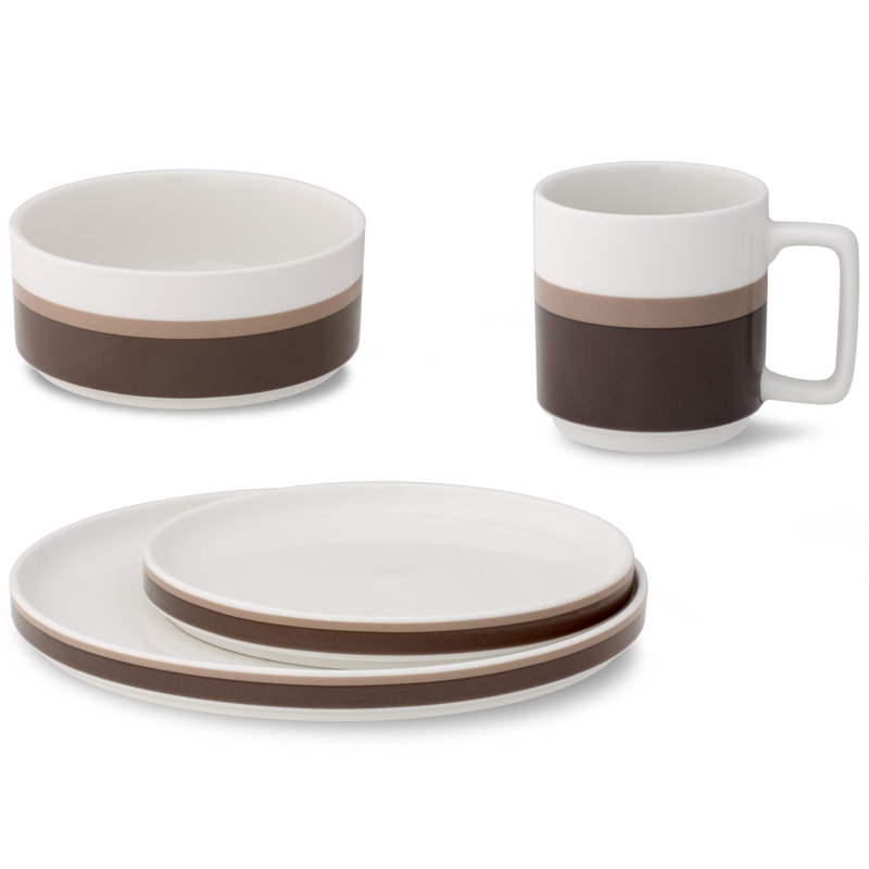 Noritake Colorstax Stripe 4-Piece Place Setting, Service for 1, Brown