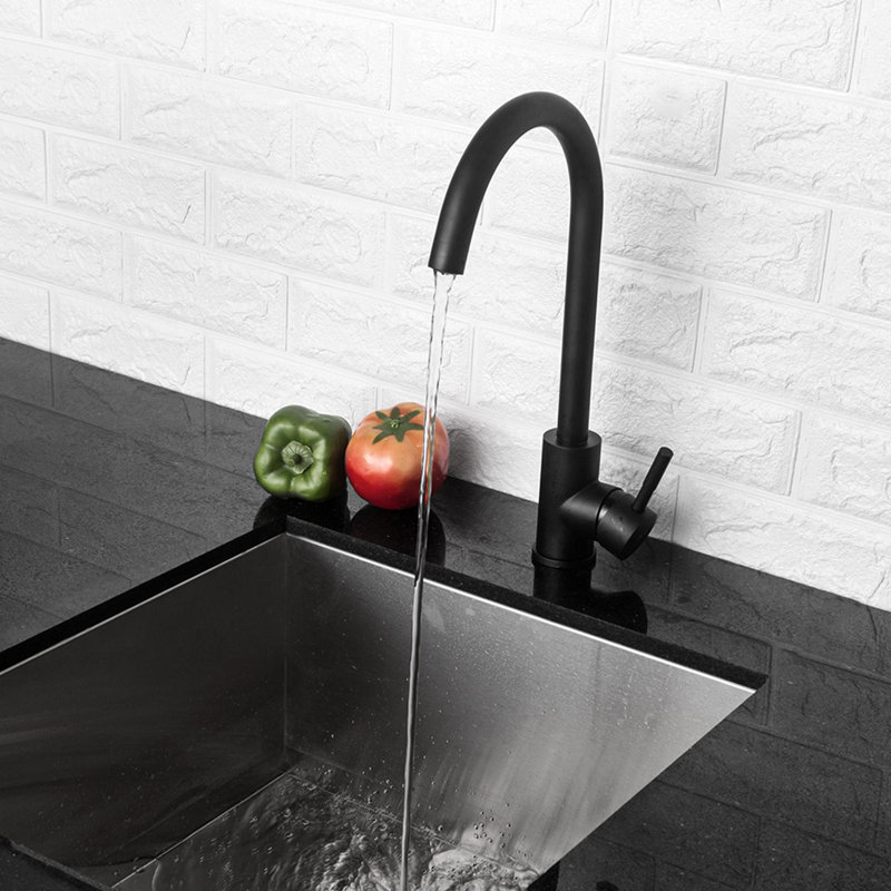 Robinet d'évier de cuisine avec poignées simples, noir