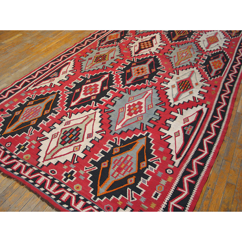 Flatweave Wool Geometric Area Rug in Pink