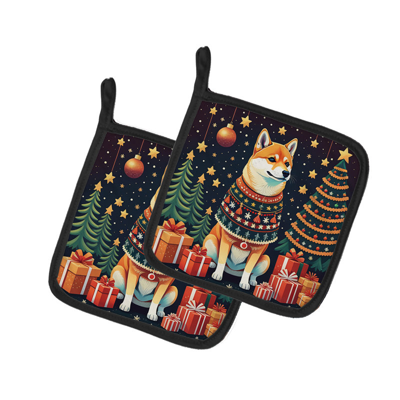Paire de poignées Shiba Inu Christmas