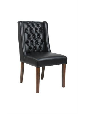 Chaise d'intérieur en bois de chêne à dossier capitonné avec assise en vinyle