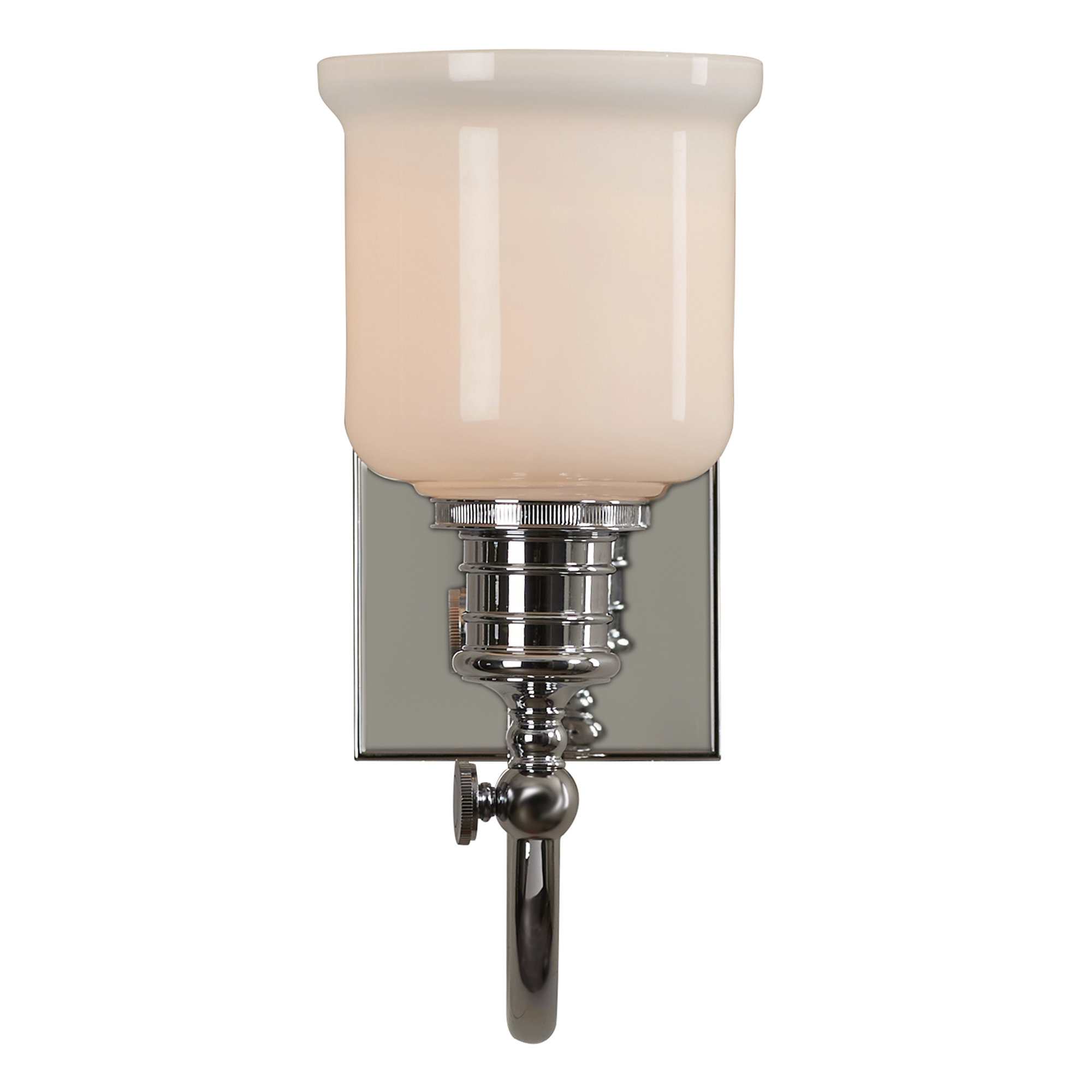 Single Light Glass Dimmable Armed Sconce, Polished Chrome