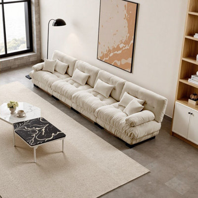 4-Seater Modular Chenille Sectional Sofa – Deep Seat Comfort for Living Room, Apartment, or Office (Light Coffee)
