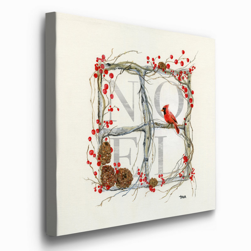 Noel Cardinal Wreath - Reproduction d'art sur toile tendue, H 32 po x l 32 po x P 1 po