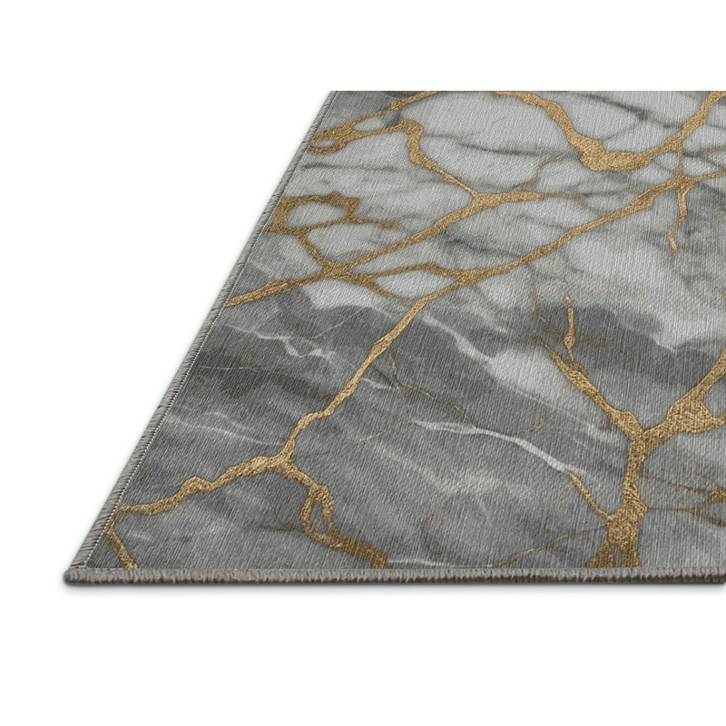 Machine Washable Gray Area Rug, Square 3'