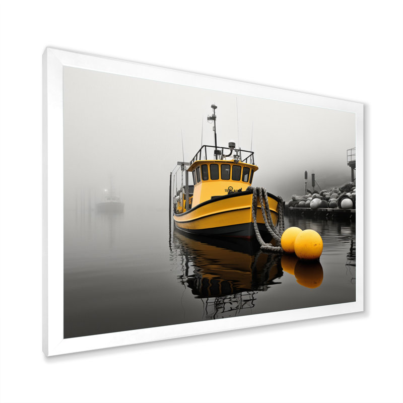 Bord de mer brumeux - impression, H 30 po x l 40 po x P 1,5 po, Cadre photo blanc
