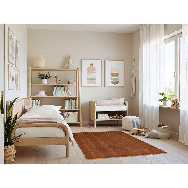 Machine Washable Solid Brown Area Rug, Rectangle 4' x 6'