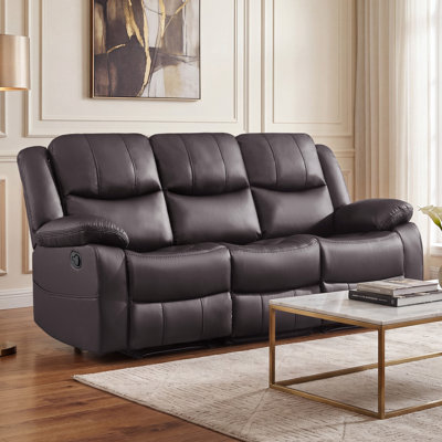 80'' Wide Breathable Leather Manual Reclining Sofa, 3-Seater Recliner Couch