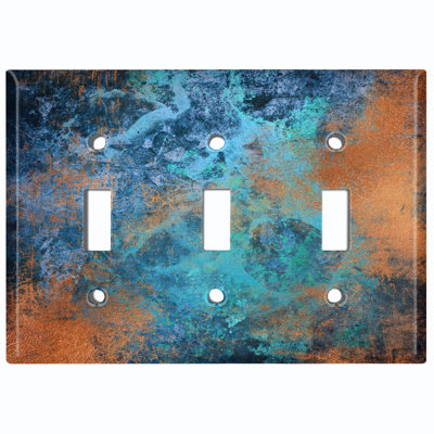 Metal Crosshatch Light Switch Plate Outlet Cover (Metal Patina 4 Print  - Triple Toggle)