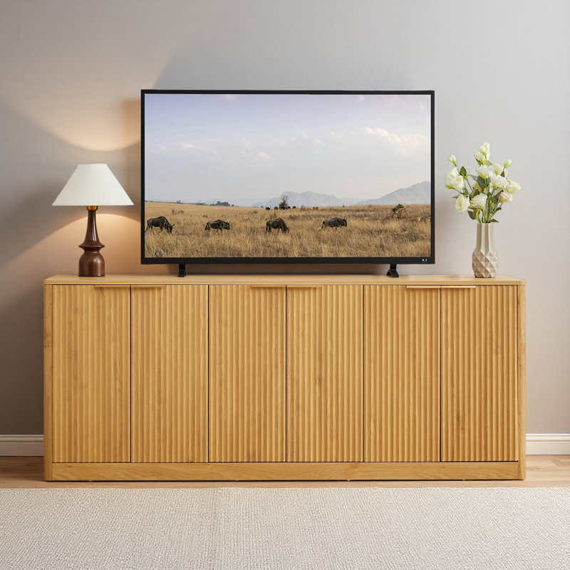 67-Inch Modern Wavy Sideboard, Curved Contour Design Storage Cabinet, 6-Door Cabinet With Storage Function, Suitable For Kitchen / Bedroom / Living Room, 67.0"L X 15.7"W X 27.7"H